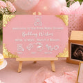 Deluxe Package personalised acrylic baby shower sign in Cherry Blossom with gold foil corners - Budding Wishes by Wrapped by Yogini
